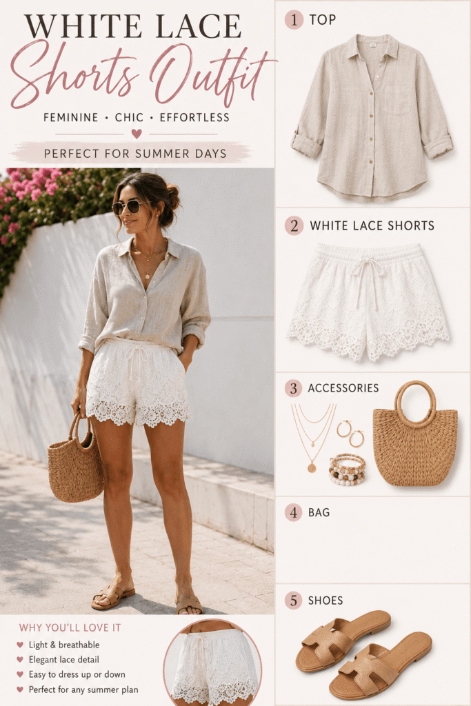 10 White Lace Shorts Outfit Ideas for a Pretty Summer Look
