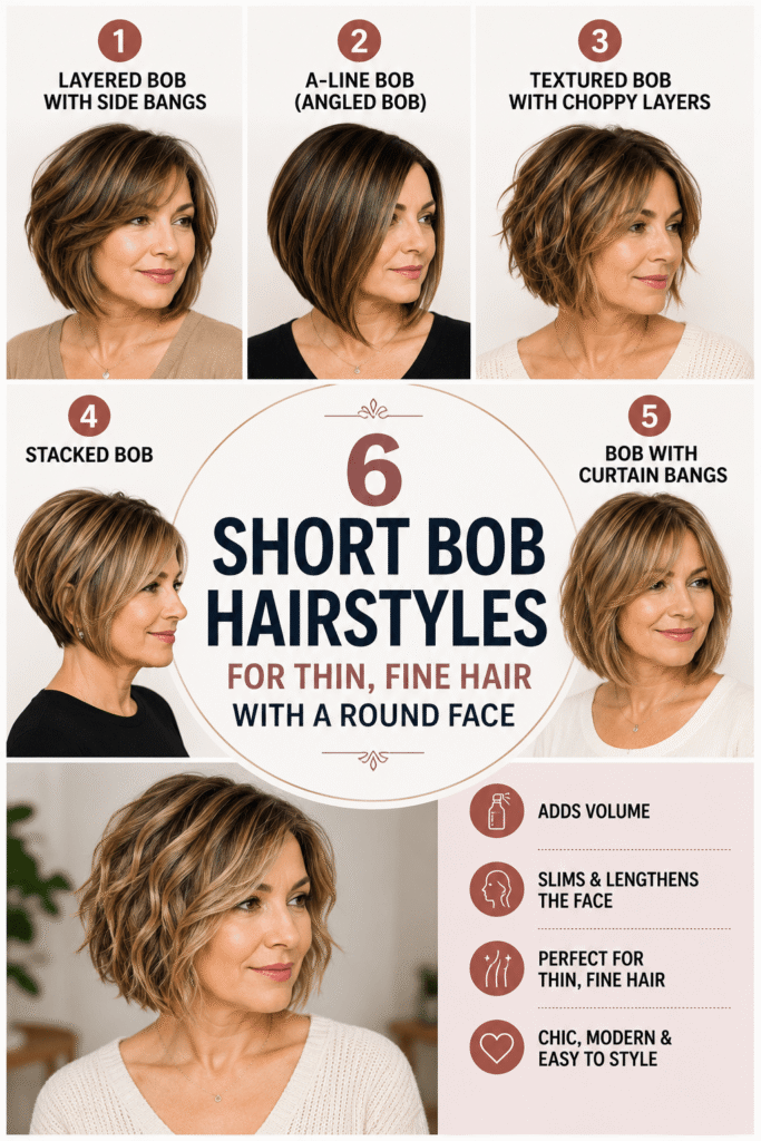10 Short Bob Hairstyles for Thin Fine Hair With a Round Face