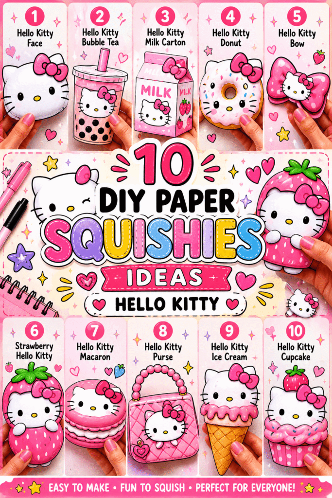 DIY Paper Squishies Ideas Hello Kitty
